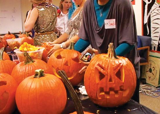 Carving pumpkins with International Students