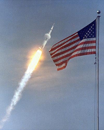 Apollo 11 lifts off with Neil Armstrong in 1969. The Air and Space Museum is chronicling a half century of human space exploration in a new exhibit. Photo courtesy of NASA under the Creative Commons License.