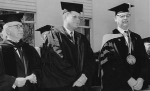 President John F. Kennedy spoke at GW graduation in 1961, just months into his presidency and about 10 years after his wife, the former first lady, Jacqueline Kennedy Onassis, received her degree from GW. Photo courtesy of GW Special Collections Research Center.