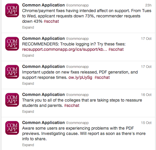 The Common Application kept prospective students and universities in the loop through Twitter as they worked to resolve technical glitches.