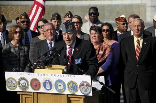 Herb Rosenbleeth, National Executive Director of Jewish war Veterans of the United States addressed protesters and members of the press in front of the World War II memorial Tuesday. Jamie Finkelstein | Hatchet Photographer