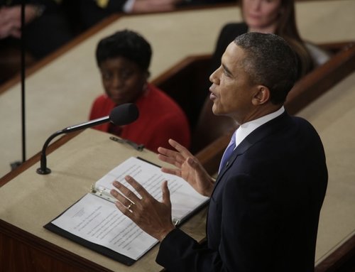 President Barack Obama delivering the State of the Union last night. Official White House photo