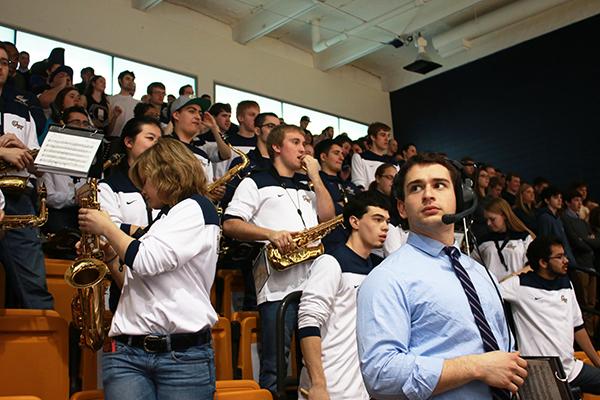 The Colonial Brass, in the stands against Massachusetts Saturday, should get more playing time. Nicole Radivilov | Hatchet Staff Photographer