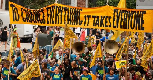 Activists gathered in New York City on Sept 21 for the People's Climate March, which organizers said is the largest climate rally ever. Photo by flickr user South Bend Voice under a CC BY-SA 2.0 licence. 