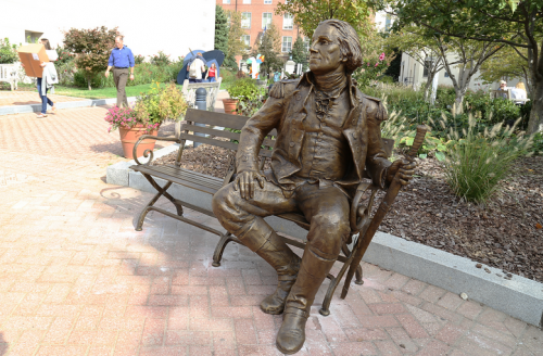 A statue of George Washington is now featured in Kogan Plaza. Photo courtesy of GW Media Relations.