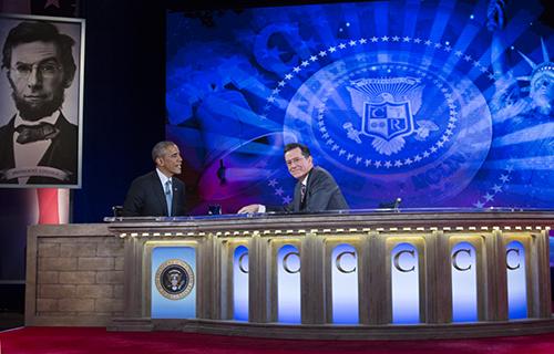 Stephen Colbert interviewed President Barack Obama in Lisner Auditorium on Monday afternoon for the special episode, “Stephen Colbert Presents: Mr. Colbert Goes to Washington D.C. Ya Later, Legislator: Partisan is Such Sweet Sorrow: A Colbert Victory Lap, ‘014.” Sam Hardgrove | Hatchet Staff Photographer