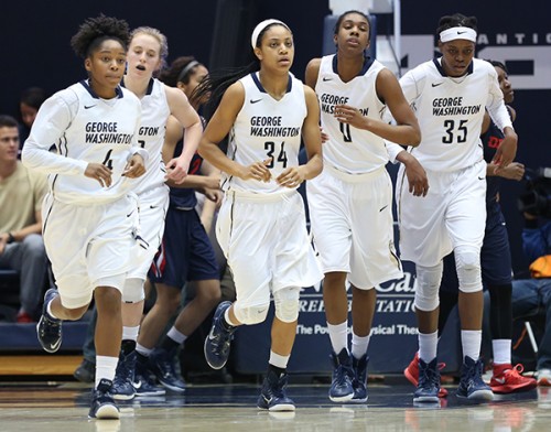 The No. 21 Womens basketball team won the Atlantic 10 Tournament for the first time since 2003 Sunday, beating Dayton in the finals in Richmond. File Photo by Dan Rich | Hatchet Photographer