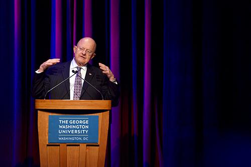 James Clapper, the director of the National Security Agency, delivers a kyenote address at the conference, Ashley Le | Hatchet Photographer