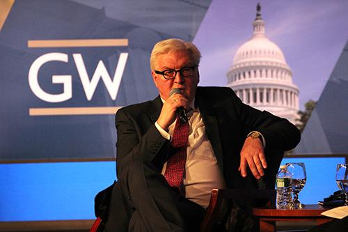 The German Minister of Foreign Affairs Frank-Walter Steinmeier spoke about U..S.-German relationships in Jack Morton Auditorium Tuesday. Charlie Lee | Hatchet Staff Photographer
