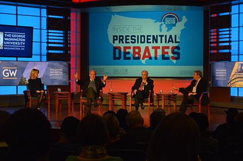 Political experts and reporters had high hopes for presidential debates in a panel at the School of Media and Public Affairs Tuesday. Kiana Robertson | Hatchet Staff Photographer