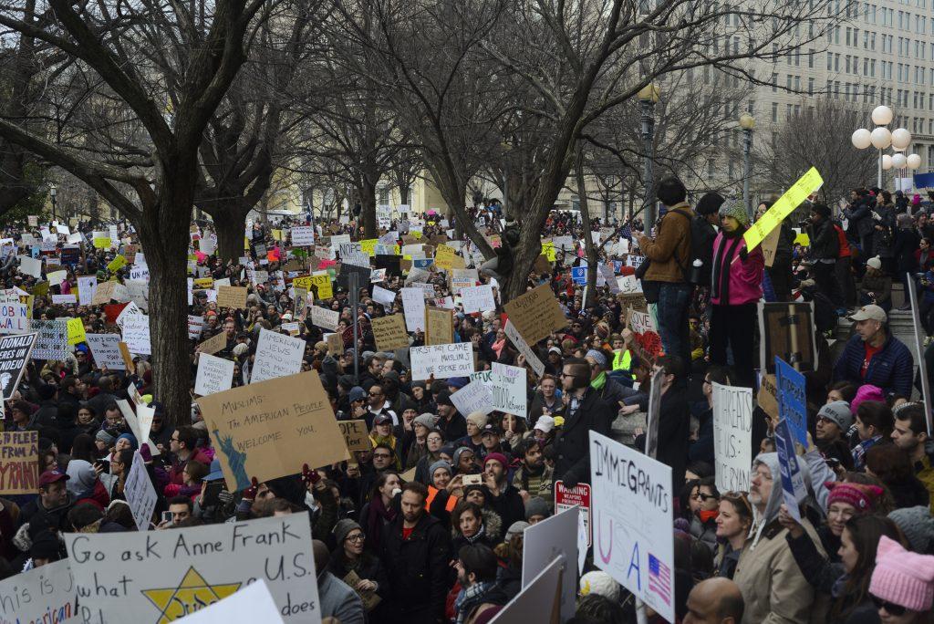 Thousands of protestors came out against President Donald Trump's ban on refugees from seven Muslim-majority countries Sunday.