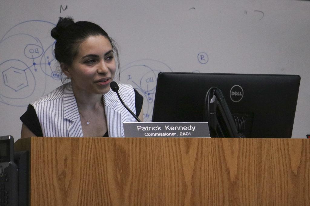 Kristine Hadeed, the assistant property manager for Varsity on K, addressed concerns about noise levels at the new apartment building at a Foggy Bottom and West End Advisory Neighborhood Commission meeting Wednesday. 