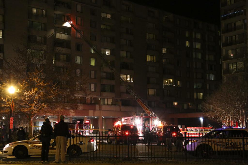 D.C. Fire and EMS put out a fire at the Consul at Columbia Plaza apartments Wednesday evening.