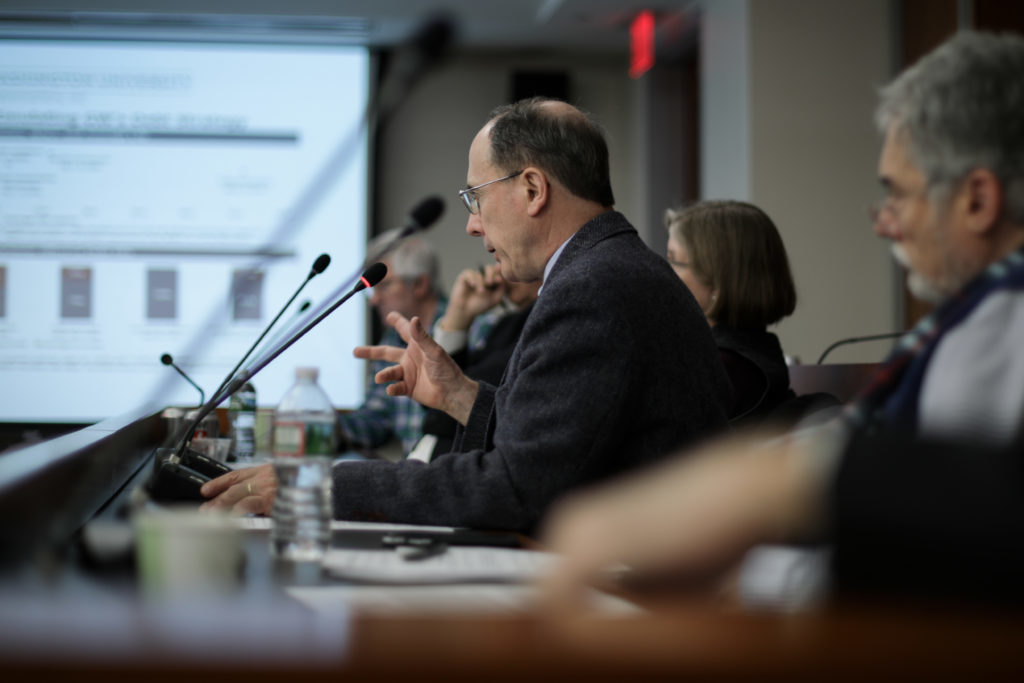 Arthur Wilmarth, a professor of law and the chair of the Faculty Senate’s professional ethics and academic freedom committee, spoke at Friday's Faculty Senate meeting about adding academic freedom protections for faculty members.