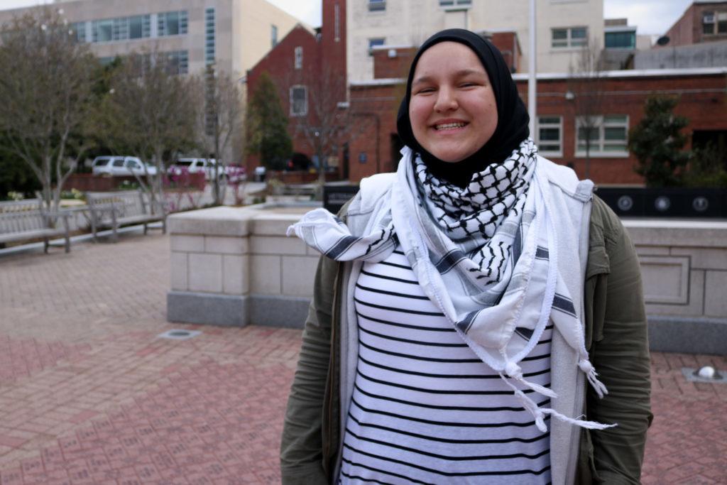Maryam+Alhassani%2C+a+member+of+Students+for+Justice+in+Palestine%2C+said+the+group+is+looking+for+students+to+sign+a+divestment+petition+to+present+to+the+Student+Association.+SJP+sent+a+letter+to+administrators+last+month+asking+them+to+divest+from+companies+that+profit+from+Palestinian+occupation.