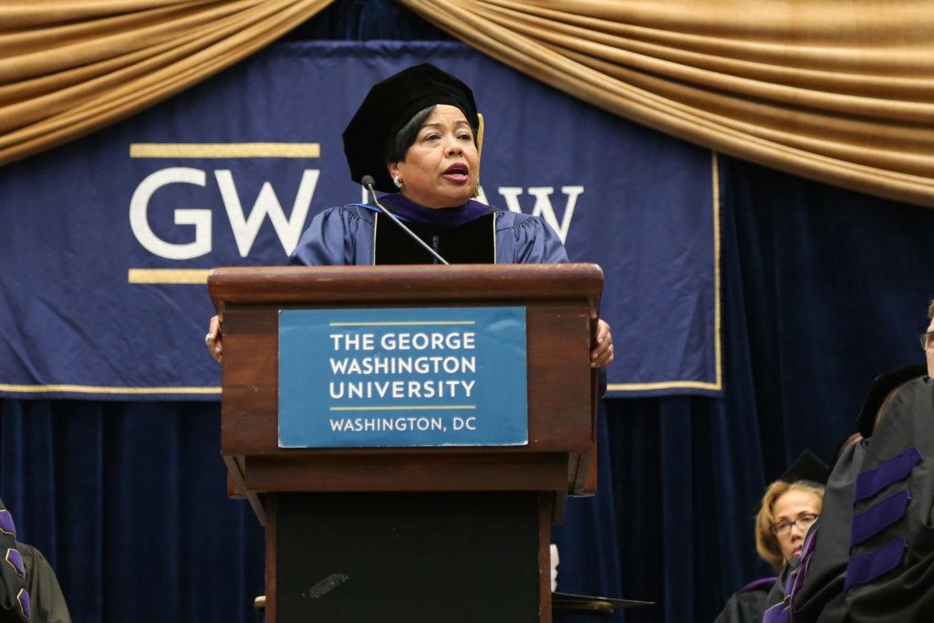 Alumna Grace Speights, who is now a Board of Trustees member and an employment litigation specialist at the Morgan, Lewis & Bockius practice, told the graduates to give back to society at the ceremony Sunday.