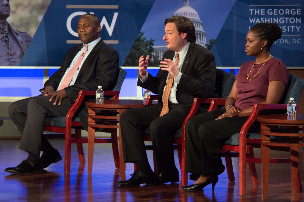 Experts from GW and seven other universities served as panelists Wednesday at a VOA event in Jack Morton Auditorium.