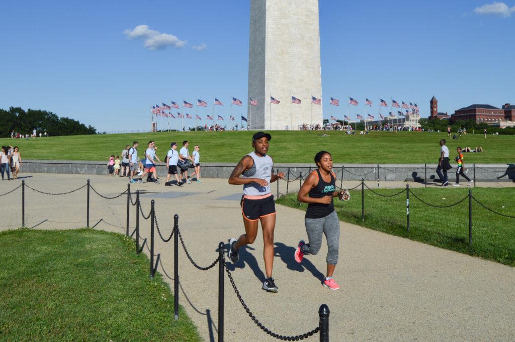 The National Mall gives students ample space to workout while seeing popular tourist spots.