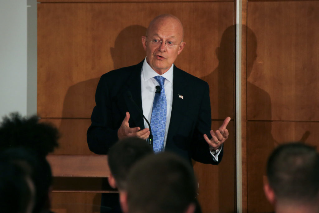 James Clapper, a former director of national intelligence, talked about the importance of cooperating with intelligence agencies at an Elliott School event Tuesday.