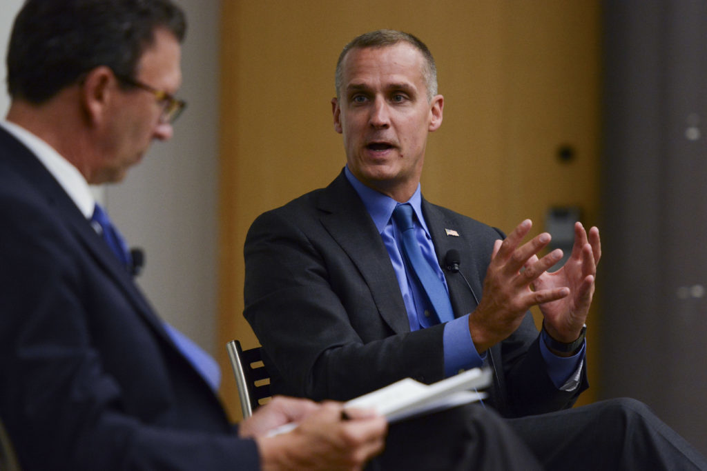 Corey+Lewandowski%2C+former+campaign+manager+to+President+Donald+Trump%2C+spoke+with+SMPA+Director+Frank+Sesno+at+a+GW+College+Republicans+event+Tuesday.