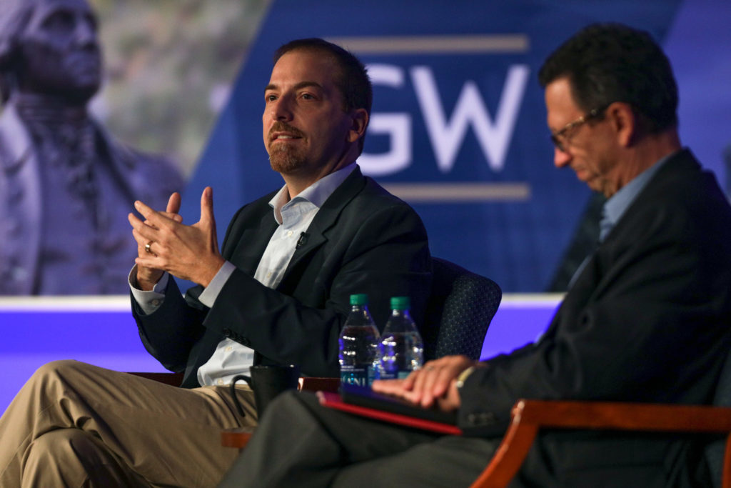 Chuck Todd spoke about today's political climate and civil discourse at a packed event in Jack Morton Auditorium Saturday.