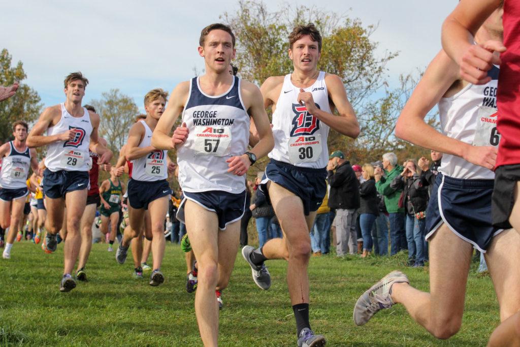 Senior Carter Day runs in the Atlantic 10 Championship Saturday, where mens cross country finished third out of 14 teams.