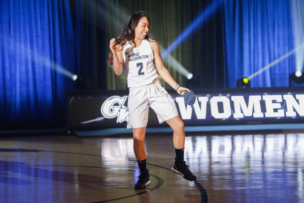 Senior guard Camila Tapias dances during Colonial madness in October.