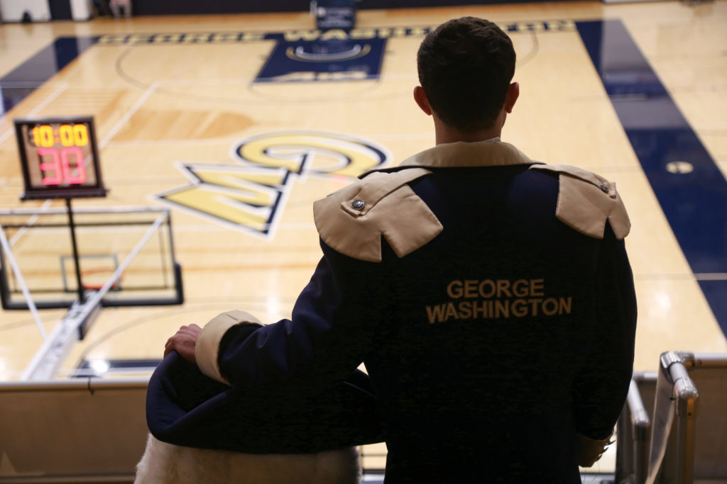 The Mascot Team is a group of five male students who are paid minimum wage as part of GW’s spirit program to represent the University and hype up the crowd at athletic games and events.