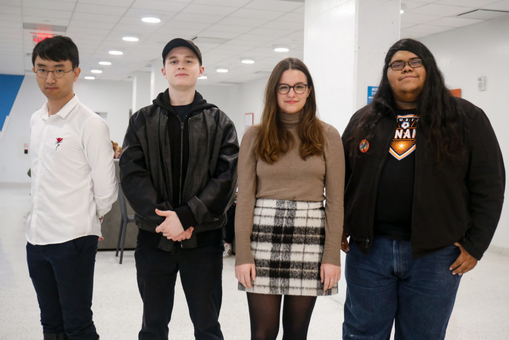 Left to right: Sophomore Sheng Zhang, senior Clayton Boylan, senior Alaina Taylor and sophomore Josh Gomez are all inaugural members of the Internationalist Students’ Front.