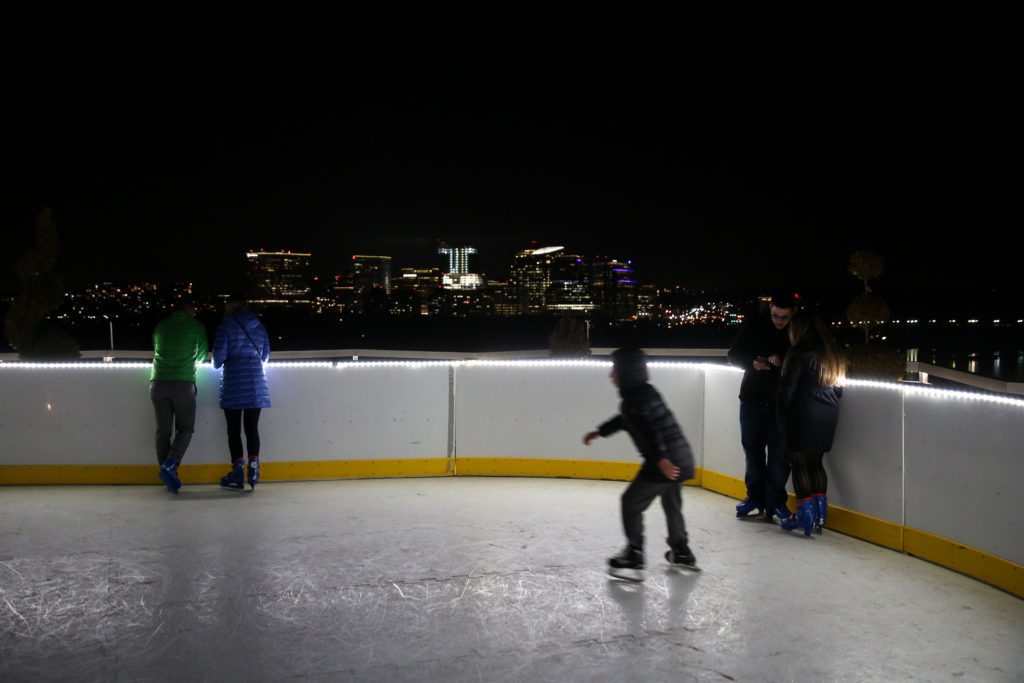 The Watergate Hotel transformed their rooftop bar into a posh 70 foot by 20 foot ice skating rink, complete with 360-degree views of the Kennedy Center, the Potomac River and the rest of the District skyline.