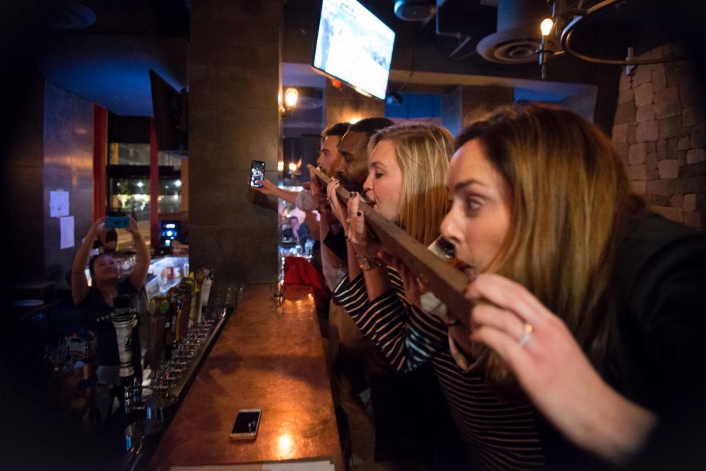 City Tap Penn Quarter’s bar, located at 901 Ninth St. NW, is offering a $20 “shot ski” while the U.S. men and women’s hockey teams compete in the Olympics.