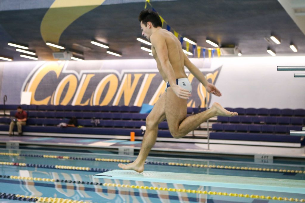 Junior Jake Ortiz prepares to dive during a practice at the Smith Center last week.
