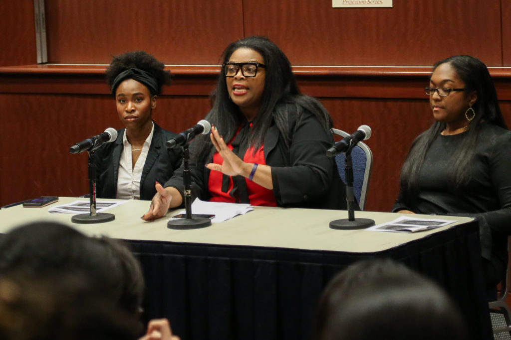 Waikinya Clanton, the associate director of community engagement for the Democratic National Committee, talked about the importance of black voters to the Democratic Party at an event in the Marvin Center Amphitheater Monday night.