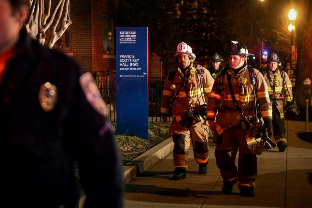 D.C. FEMS responded to Francis Scott Key Hall late Friday after a small fire started in a residence hall room.