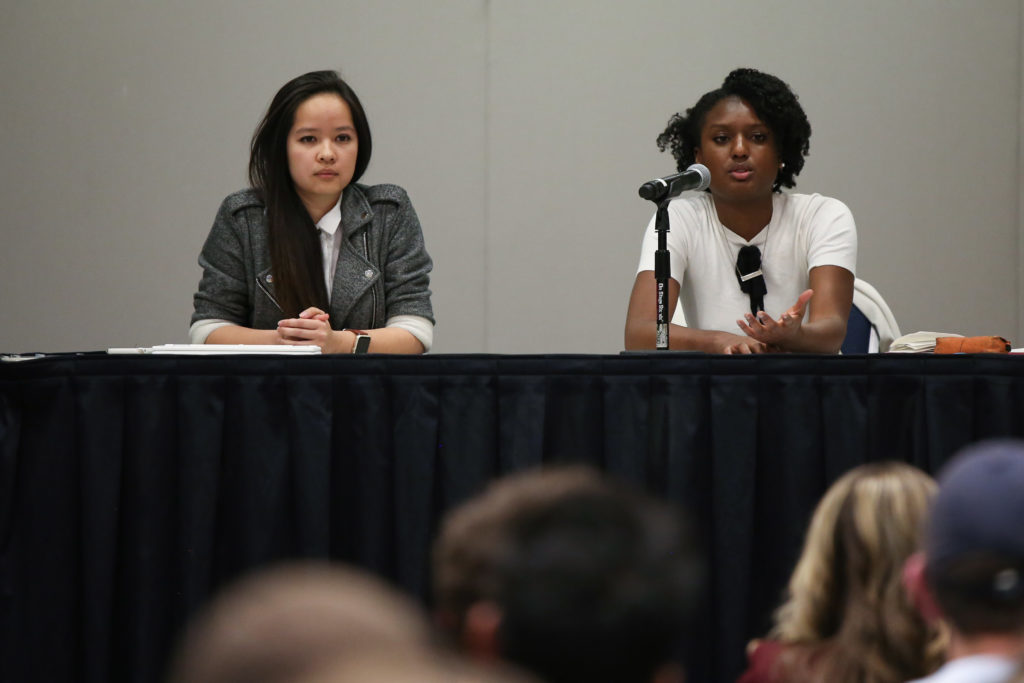 Presidential candidates Ashley Le and Imani Ross fielded questions about diversity and inclusion on their platforms at the annual SA debate Tuesday.
