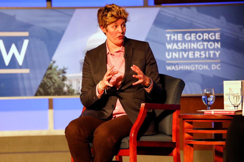 CNN political commentator and alumna Sally Kohn discussed her new book, titled The Opposite of Hate, at Jack Morton Auditorium Wednesday.