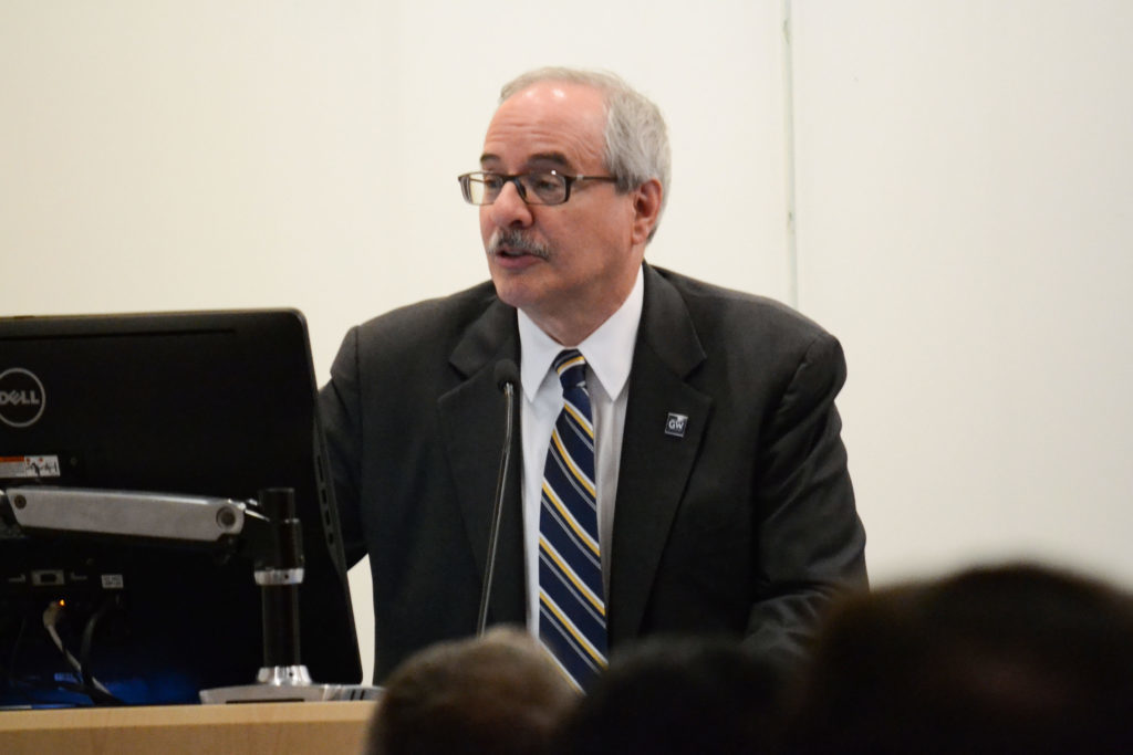 University President Thomas LeBlanc spoke at the launch of The GW Undergraduate Review at the Science and Engineering Hall Thursday.