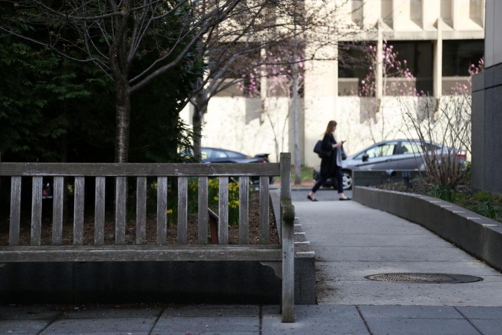 The benches between Madison and Duques halls are one of the few completely secluded spots on campus, making the area the perfect spot for a sob.