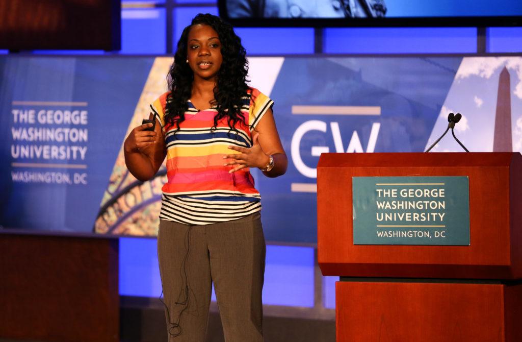 Beverly Gooden, creator of the hashtag #WhyIStayed, discussed her experience with domestic violence in a keynote address for Sexual Assault Awareness Month Tuesday.