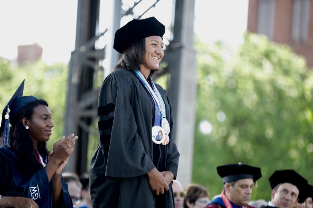 Elana+Meyers+Taylor%2C+a+three-time+Olympic+medalist%2C+two-time+World+Champion+and+GW+alumna%2C+received+an+honorary+degree+at+Commencement+on+the+National+Mall+Sunday.