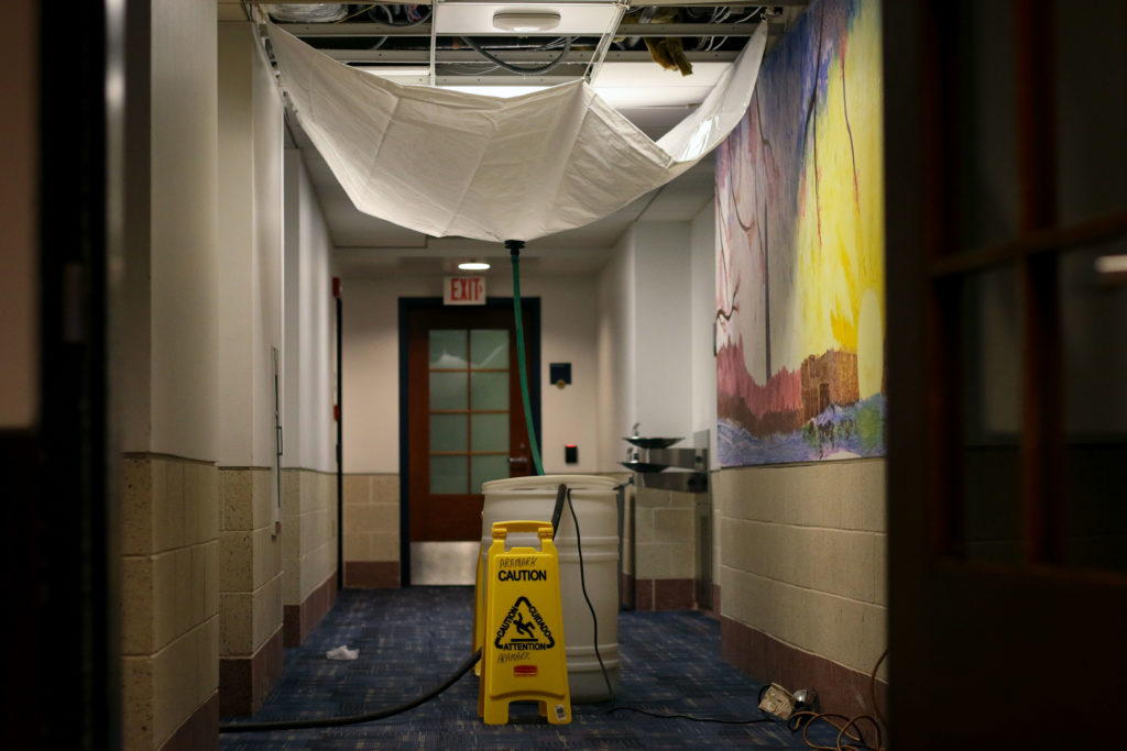 Two leaks in Amsterdam Hall have caused water to drip into students rooms. 