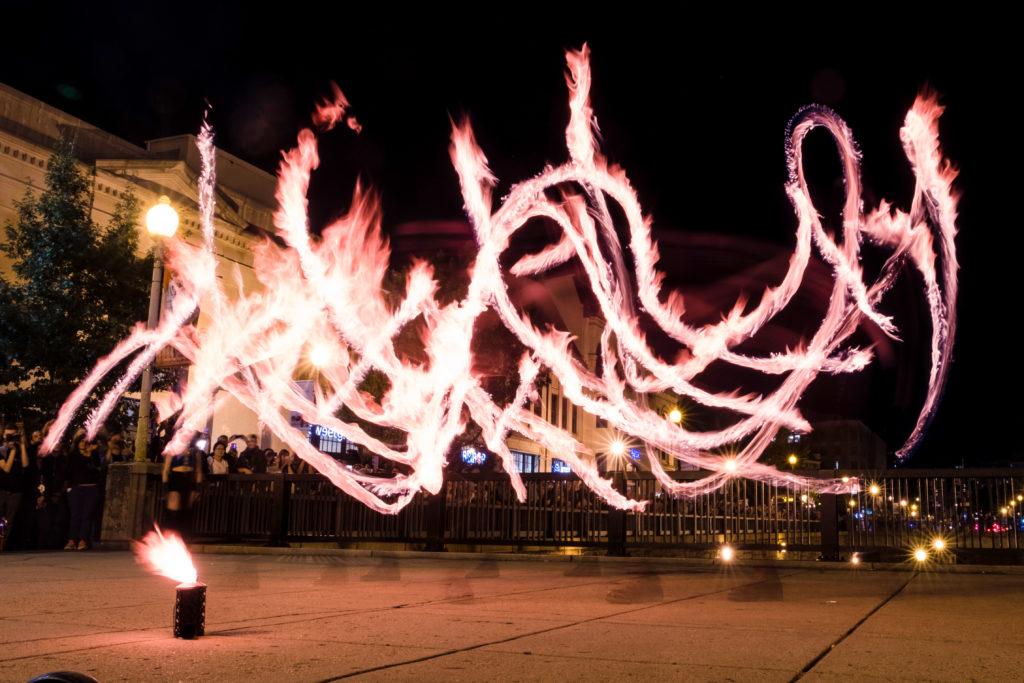 A+fire+dancer+from+Peculiarity+Productions+performs+at+Dupont+Circle+for+Art+All+Night+Friday.+