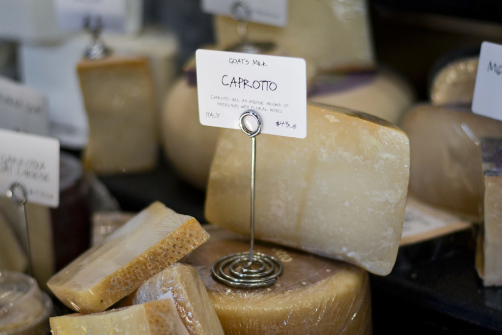 Dean and Deluca displays caprotto cheese made from goats milk for $43 per pound. 