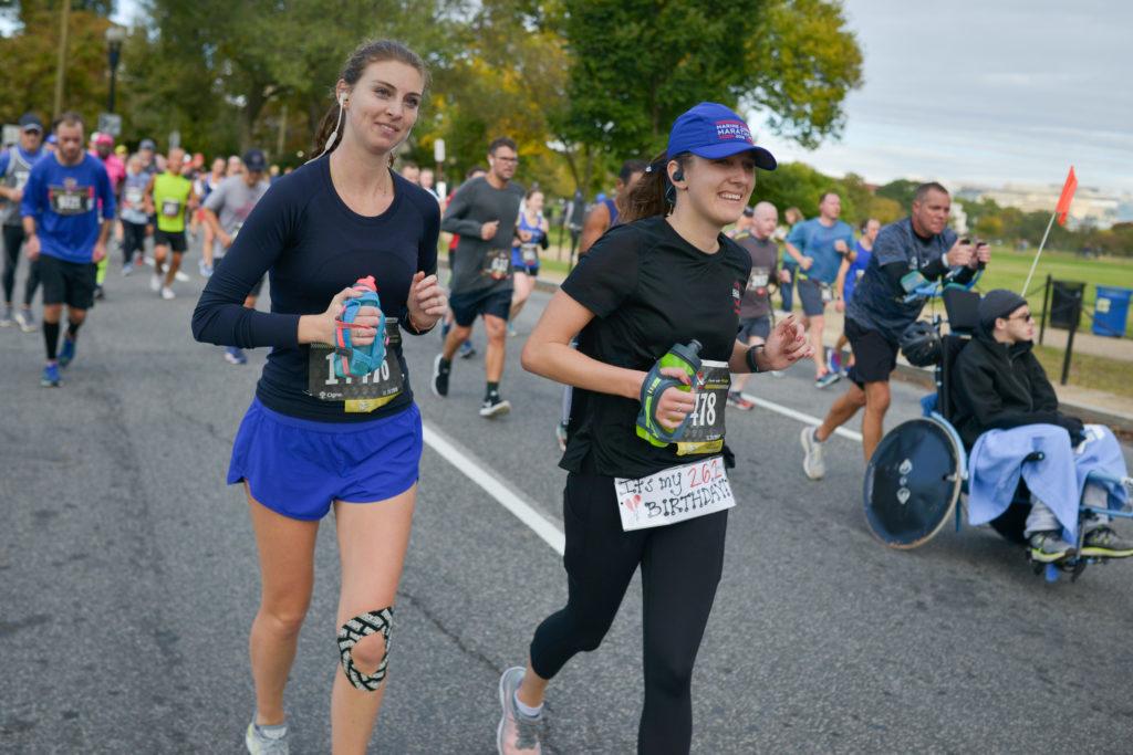 Graduate student Sarah Keasler and alumna Christianna Fattorini ran the Marine Corps Marathon Sunday.