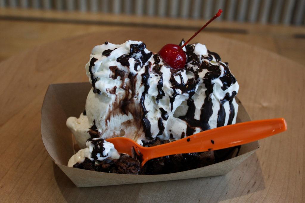 If you’re looking to dive head first into a dessert that satisfies, Nicecream’s brownie sundae ($7.35) places its expert-made ice cream on a perfectly-baked canvas. 