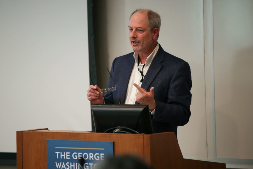 Jeff Gutman, a professor of clinical law and the chair of the senate’s professional ethics and academic freedom committee, presented a resolution that updates GW's zero-tolerance policy for faculty-student relationships at a Faculty Senate meeting Friday. 