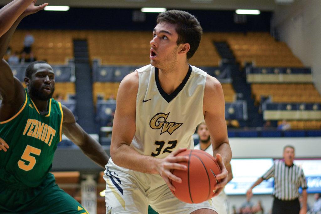 Sophomore forward Javier Langarcia looks to the basket during a game against Vermont Wednesday. 