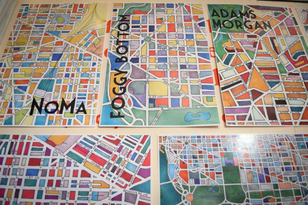 Cherry Blossom Workshop, a local vendor, creates hand-drawn maps of neighborhoods in the District like Adams Morgan, Foggy Bottom and Georgetown. 