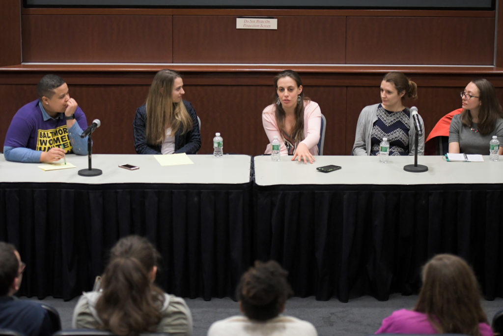 The panelists – women who hailed from local chapters of national activist organizations – encouraged women to get involved in political action and possibly pursue activism as a career.