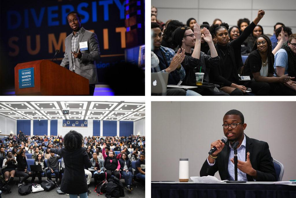 Clockwise from top left: 1. Ibram Kendi, the founding director of the Anti-Racist Research and Policy Center, spoke at the first event in a Race in America speaker series. 2. Senior Imani Ross spearheaded legislation in the SA to condemn the post. 3. SA Executive Vice President Ojani Walthrust said the post sparked his campaign for the position. 4. Junior Simone Hunter-Hobson led the discussion at a town hall about the post.